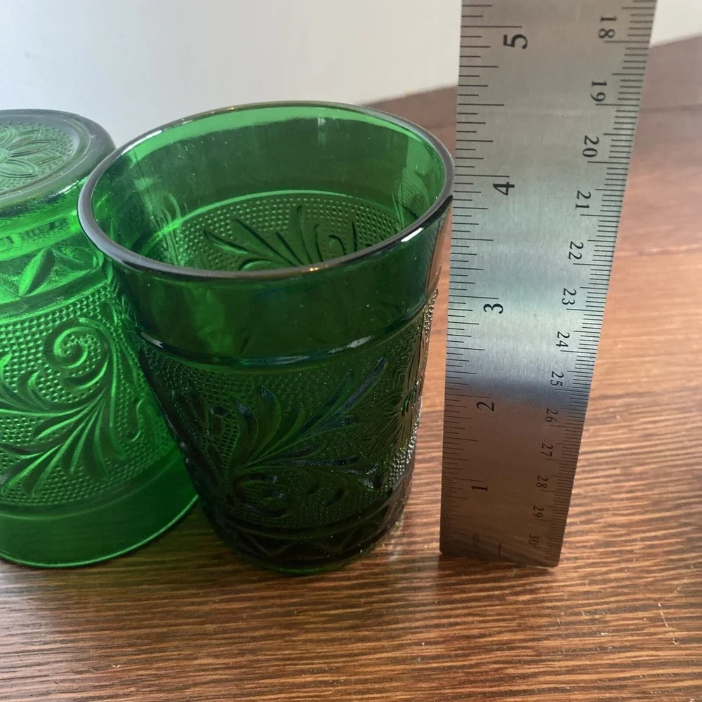 Set of 2‎ Vintage Anchor Hocking Forest Green Sandwich Juice 9 oz Glasses